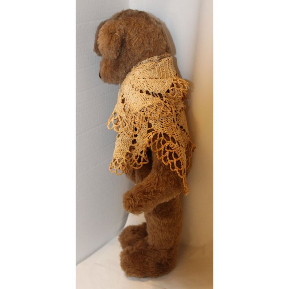 Vintage 1992 Craft Artist Jointed Teddy Bear with Crocheted Shawl Cape 18" Tall - Picture 5 of 12